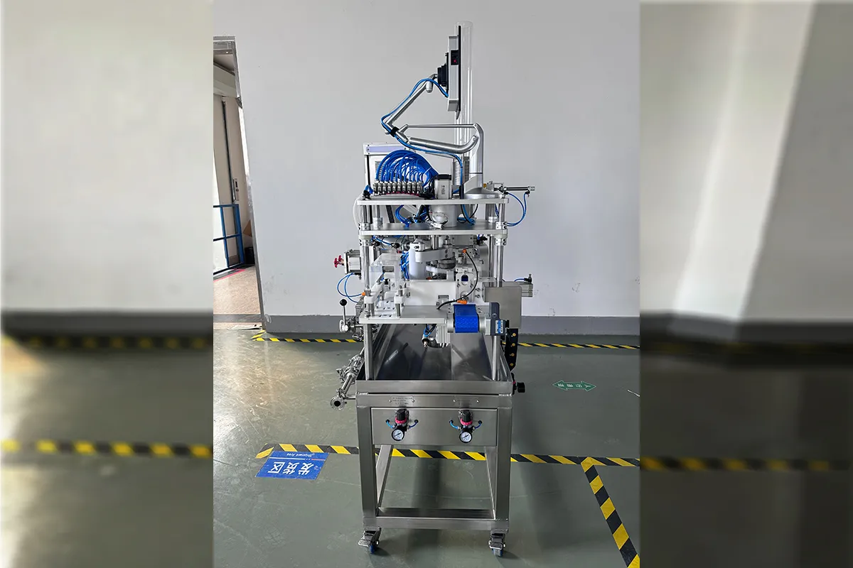Double heads canning machine installed in small craft brewery