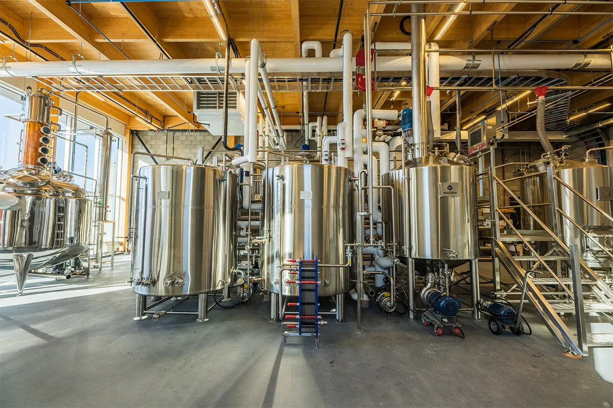 Complete 7BBL brewing system operating in craft brewery