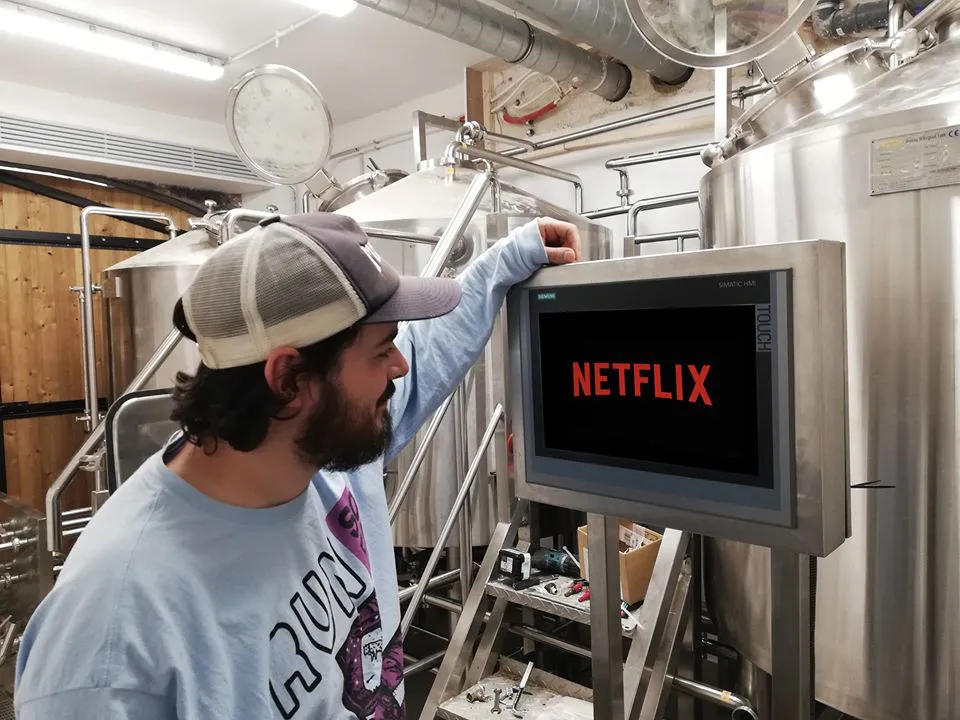Control panel for 5HL craft beer brewing system at Misery Beer