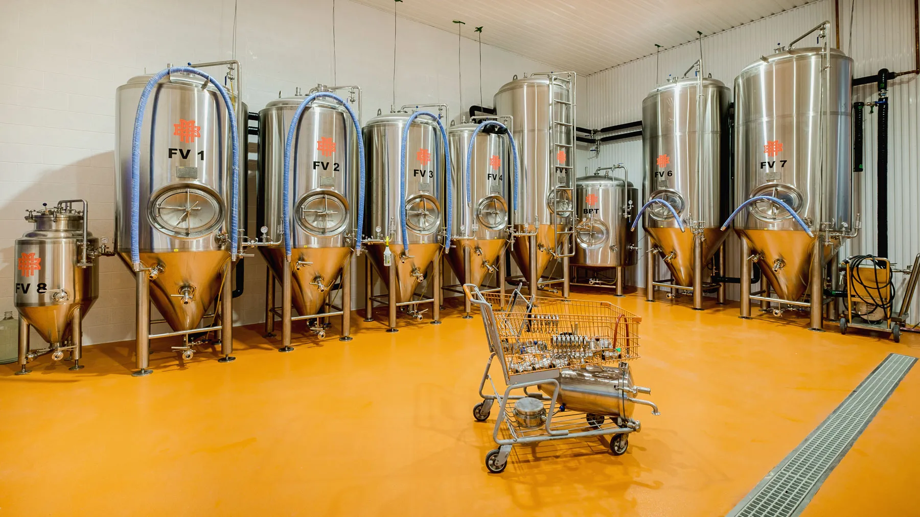 10BBL mash lauter tun and kettle vessels at artisan craft brewery