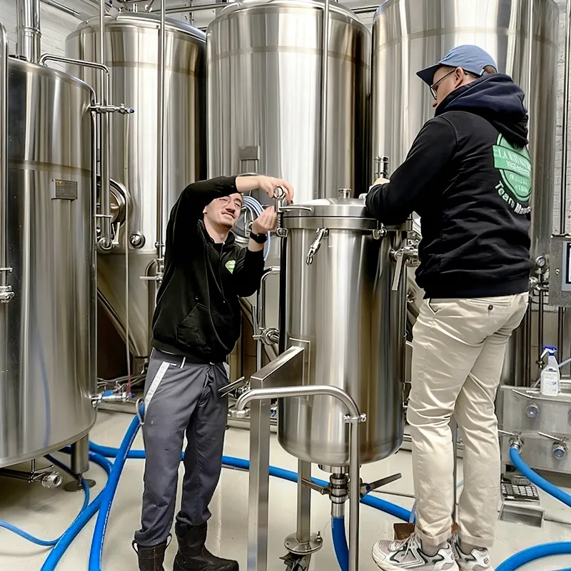 10HL mash lauter tun and kettle whirlpool vessels at French family brewery