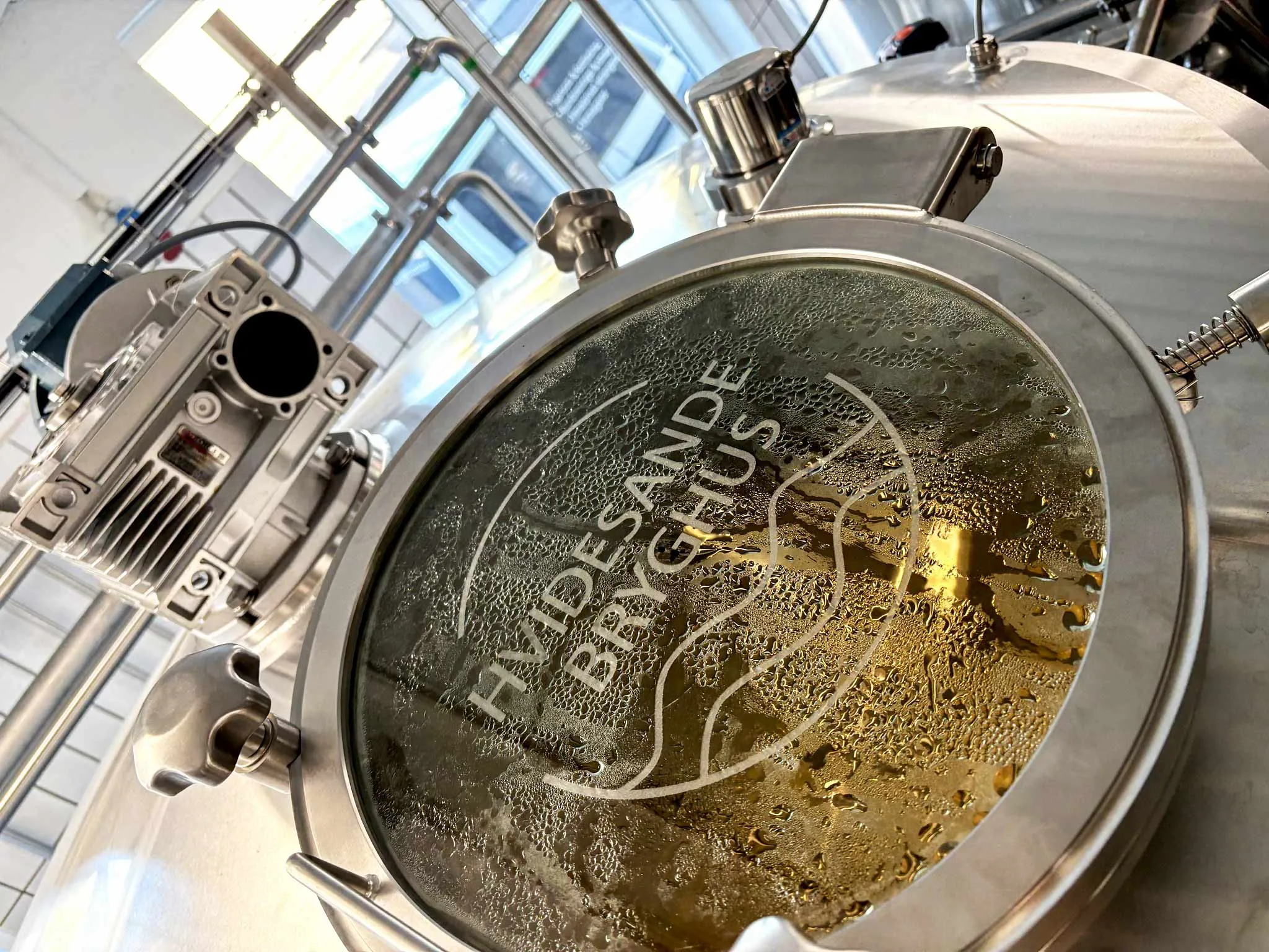 10HL mash lauter tun and kettle whirlpool vessels at Danish harbour brewery