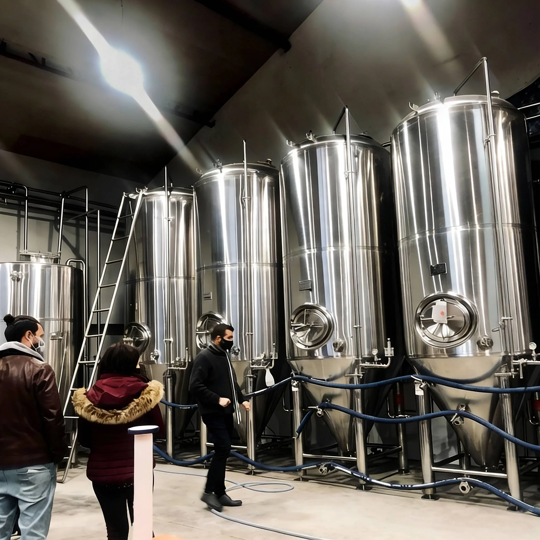 Stainless steel fermentation tanks at La Gorge Fraiche 3000L brewery