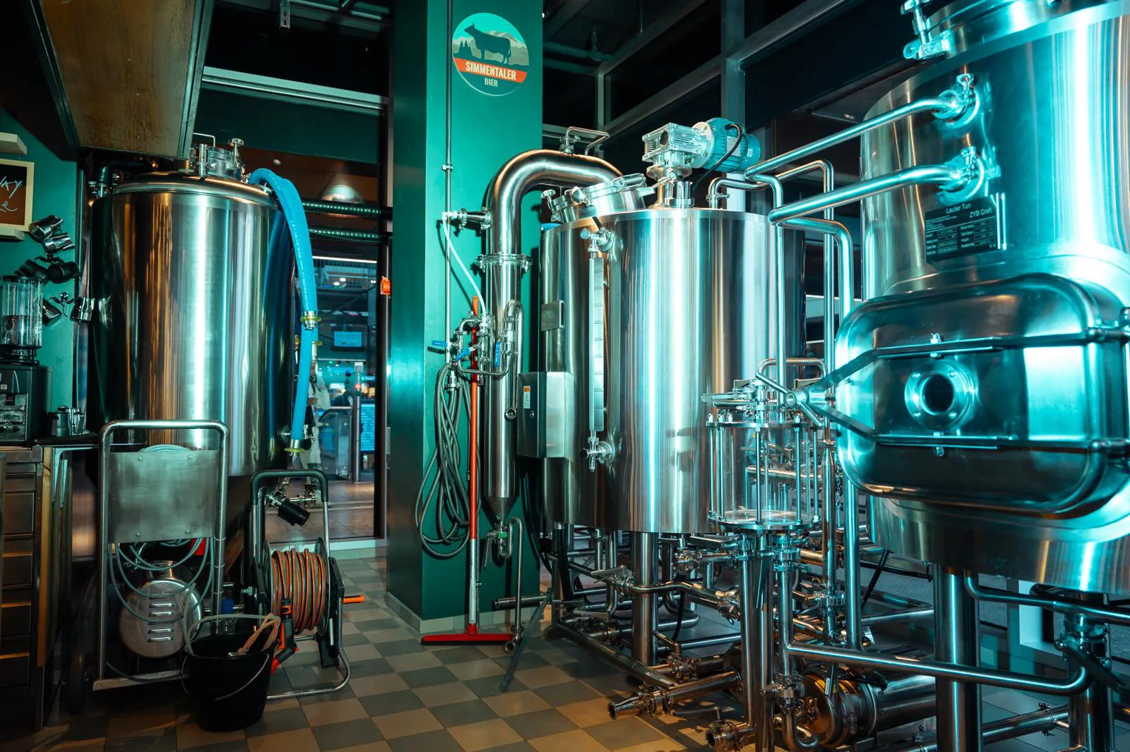 400L mash lauter tun and kettle whirlpool vessels at Swiss mountain brewery