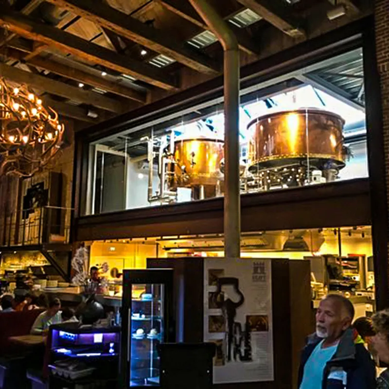 20HL mash lauter tun and kettle whirlpool vessels at Dutch castle brewery