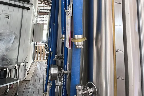 Nevis Peak Brewery brewhouse and fermentation tanks after equipment installation